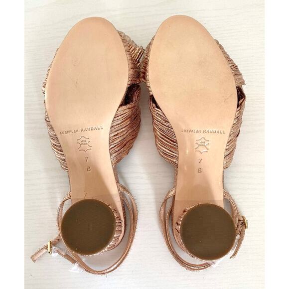 Loeffler Randall Dahlia Pleated Bow Knot Block Heel Sandal Metallic Rose Gold 7 - Picture 12 of 16
